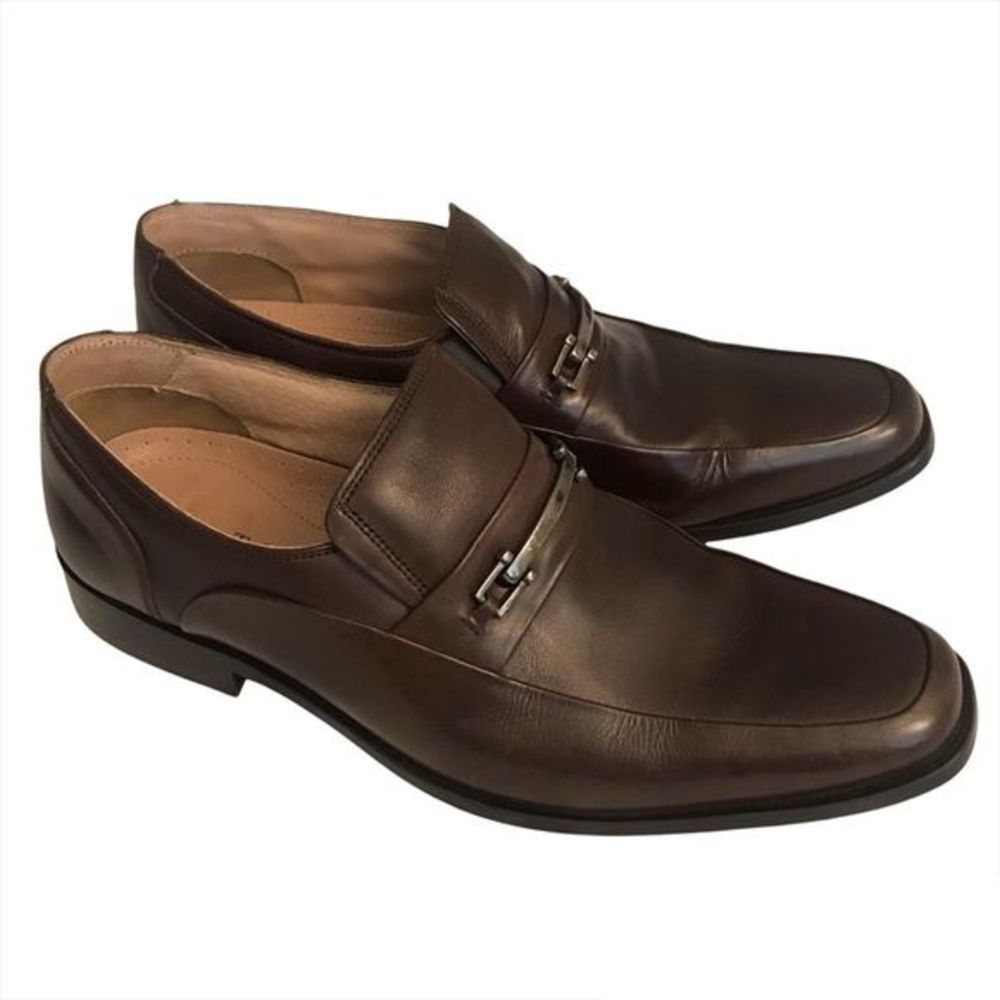 Mens Brown Leather Horsebit Loafers Size 10